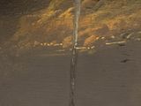 a painting of a man riding a snowboard down a hill