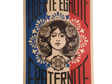 une affiche représentant une femme avec une fleur dans les cheveux