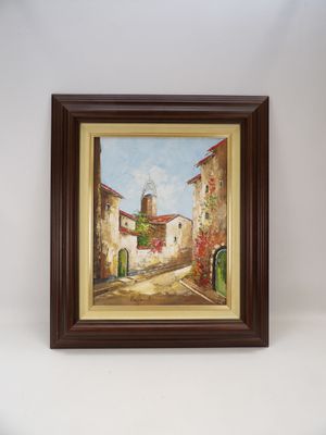 ? Huile sur toile "rue de village provençale".