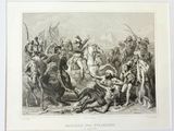 an old print of a man on a horse being attacked by a group of men