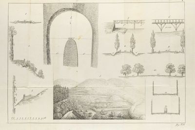 une image représentant un dessin d'un pont et d'autres éléments