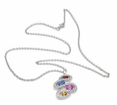 a close up of a necklace with a heart shaped pendant on a chain