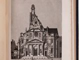an open book with a drawing of a church on it