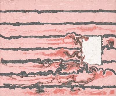 tableau rose et noir avec un carré blanc au milieu