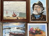 quatre photos encadrées représentant un homme barbu portant un chapeau