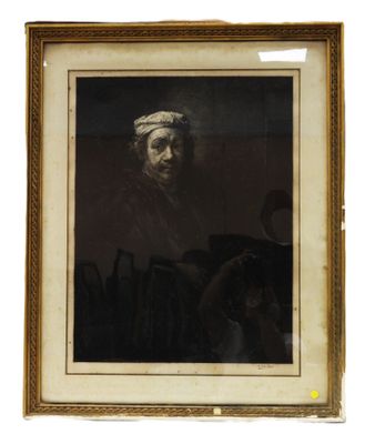 a painting of an old man with a dog in front of him