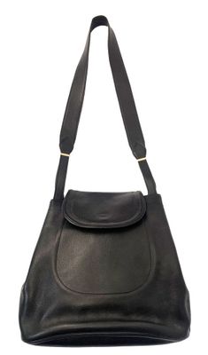 black leather shoulder bag on a white background