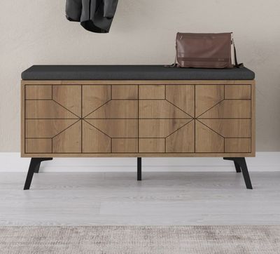Banc à chaussures, 4 portes, avec coussin, décor chêne brun,…