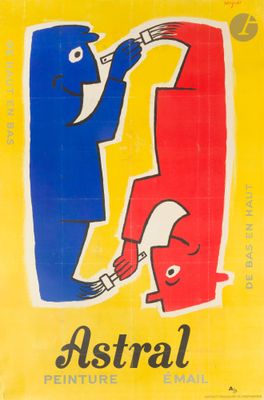 an image of a yellow poster with a man painting a fish