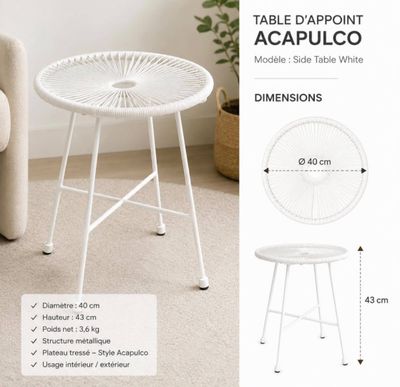 the table d ' appointe acapuloco is made of white metal