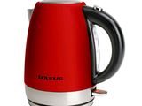 a red electric tea kettle on a white background