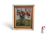 a painting of flowers in a vase on a table