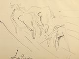 drawing of a group of horses running down a hill with a sky in the background