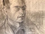 drawing of a man in a suit and tie sitting in a chair