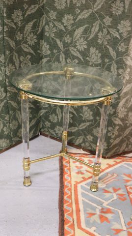 Sellette tripode plexiglass et plateau verre H : 57 x 51