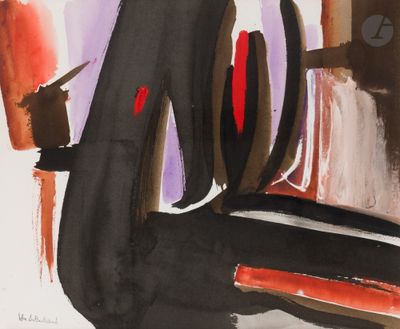 une aquarelle représentant une chaise noire et rouge