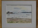a watercolor painting of a sailboat on the water