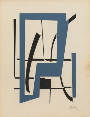 une image représentant une peinture abstraite bleue et noire sur fond blanc
