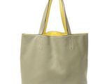 a grey and yellow tote bag with a yellow handle