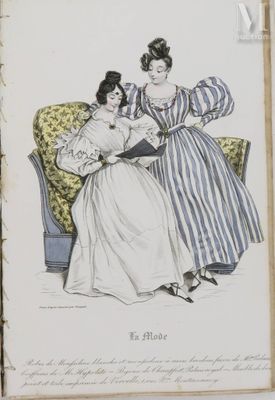 une illustration d'époque représentant deux femmes assises sur un canapé