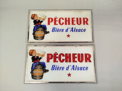 Réunion de deux plaques en verre imprimée « Pêcheur Bière d'… - Photo 1