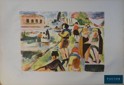 une image d'un tableau représentant un groupe de personnes sur une plage
