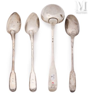 four spoons and a spoon rest on a white surface
