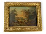 an image of a painting of horses and riders in a wooded landscape