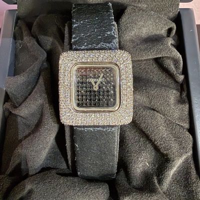 Montre FERRARIS or blanc 18K, cadran 2,5cm diamants blancs e…