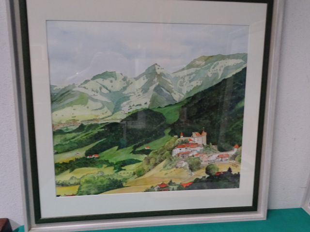 Pierre Buvat : aquarelle « paysage de montagne » 60 x 67 à vue