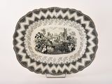 a black and white plate with a picture on it