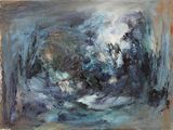 an oil painting of a large wave coming in to the ocean