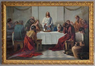 a painting of a painting of jesus at the table