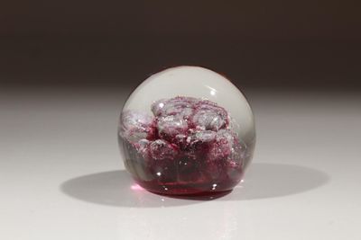 une boule de verre contenant une fleur rouge