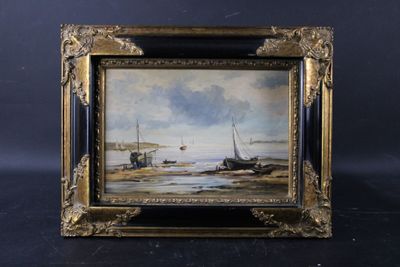 Eugène JACQUET (XXe) Marine Huile sur panneau, signé en bas …