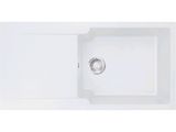a picture of a white kitchen sink with a drain