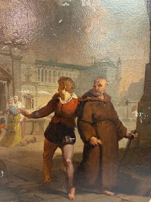 tableau représentant un homme et une femme marchant dans la rue