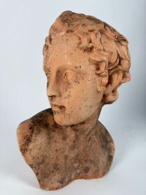 marble bust of a young man with curly hair