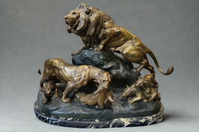 Clovis MASSON (1822-1894) Chasse au sanglier Groupe en bronz…