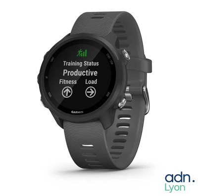 a close up of a smart watch on a white background with the text training stays productive fitness lead