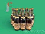 six bouteilles de vin alignées sur un fond vert