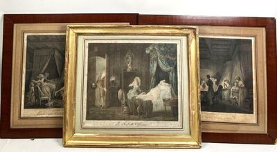 two framed pictures of a couple of people in a room