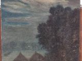 an image of a painting on a easel with a sky background
