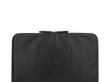 a black toilet bag sitting on top of a white surface