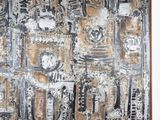 abstract painting of a group of people on a brown and white background