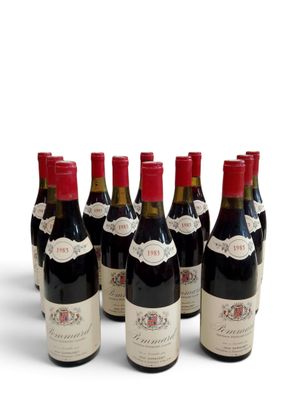six bouteilles de vin sont alignées sur une surface blanche