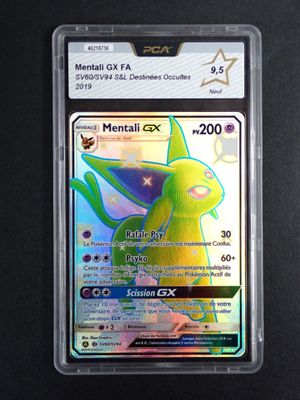 a close up of a pokemon card in a plastic case