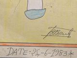 a picture of a drawing of a man with a hat on