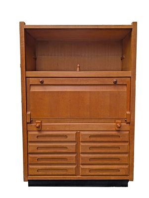 an image of a wooden cabinet with drawers and drawers
