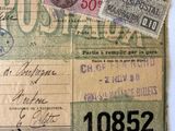 a piece of paper that has a lot of stamps on it